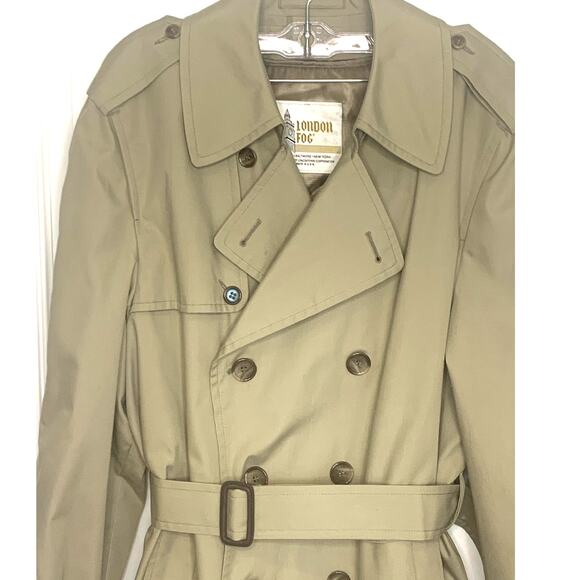 London Fog Trench Coat 40R Mens Tan Vintage Iconic Double Breasted Zip Lining - Picture 5 of 15